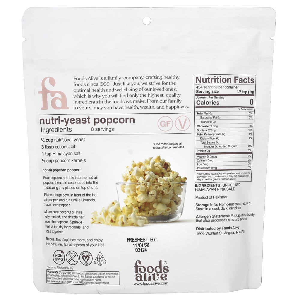 Foods Alive
Himalayan Salt, Fine Ground, 16 oz (454 g)