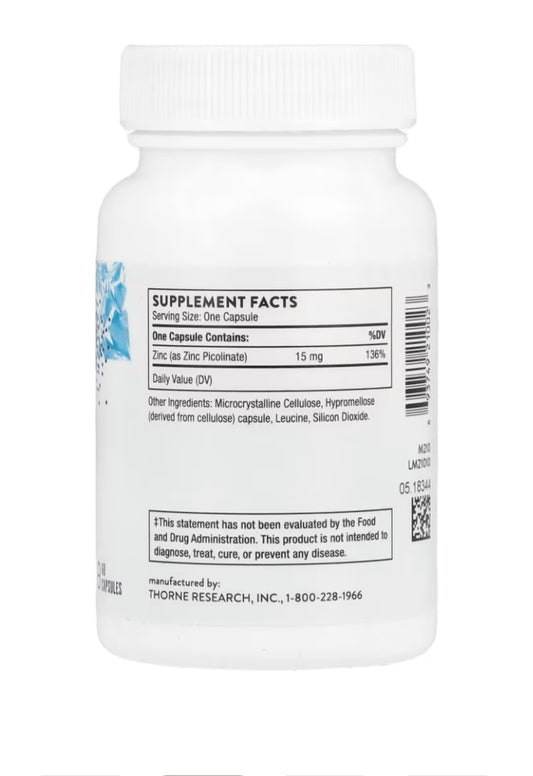 Thorne Zinc Picolinate, 15 mg, 60 Capsules