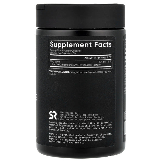 Sports Research
Magtein®, Magnesium L-Threonate, 90 Veggie Capsules (666 mg per Capsule)