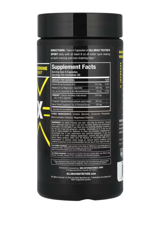 ALLMAX
TestoFX Sport, Testosterone Support Formula, 80 Capsules