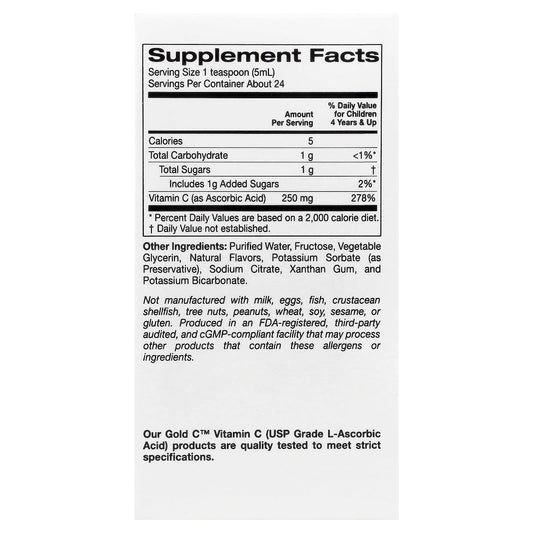 California Gold Nutrition
Kids Gold C™, Liquid Vitamin C, Orange, 4 fl oz (118 ml)