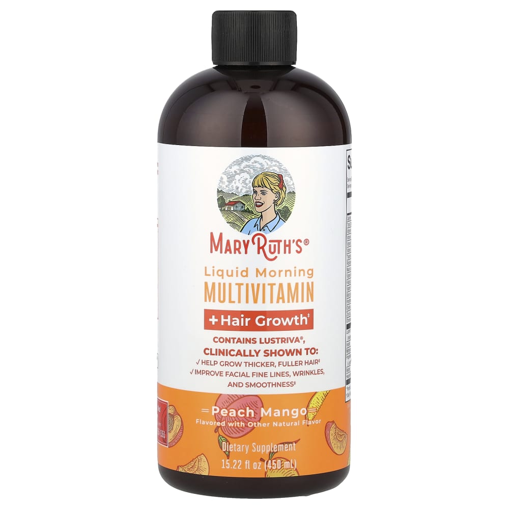 MaryRuth's
Liquid Morning Multivitamin + Hair Growth, Peach Mango, 15.22 fl oz (450 ml)