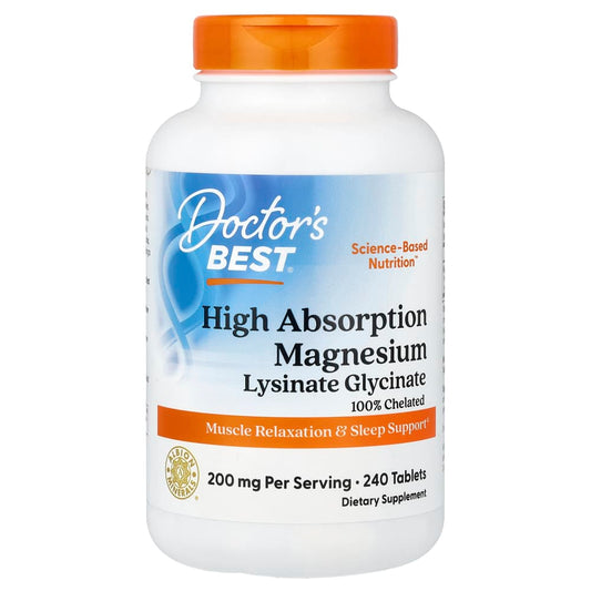 Doctor's Best
High Absorption Magnesium Lysinate Glycinate, Chelated, Albion® TRAACS®, 240 Tablets (100 mg per Tablet)