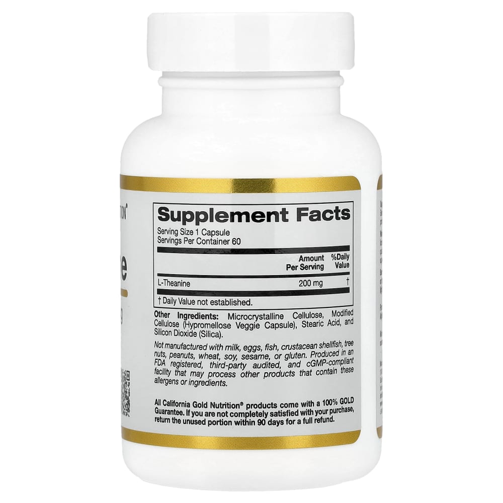 California Gold Nutrition
L-Theanine, Featuring AlphaWave®, 200 mg, 60 Veggie Capsules