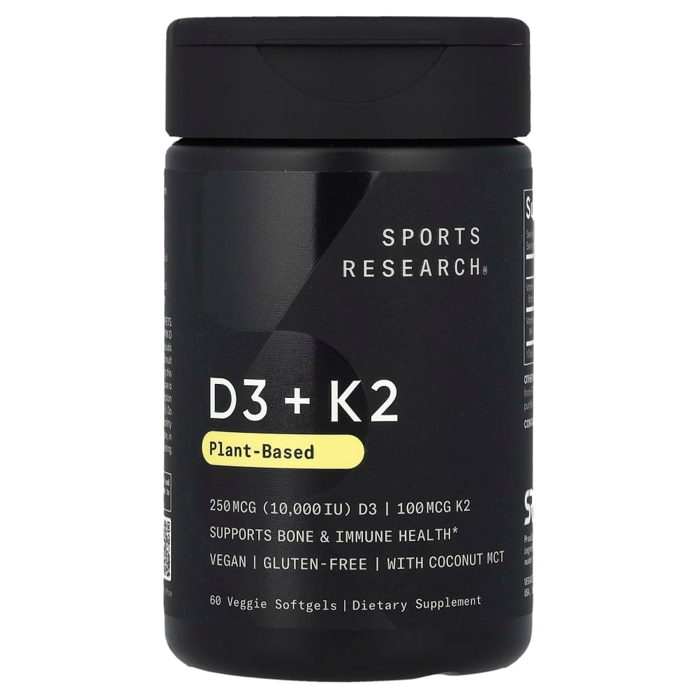 Sports Research
D3 + K2, Plant-Based, 250 mcg/100 mcg, 60 Veggie Softgels