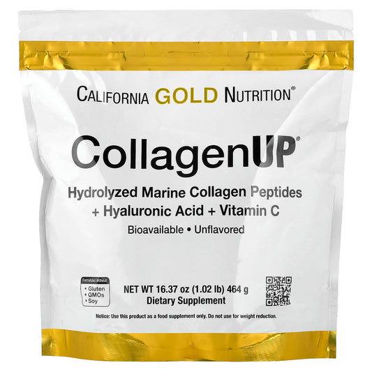 California Gold Nutrition
CollagenUP®, Hydrolysed Marine Collagen Peptides with Hyaluronic Acid and Vitamin C, Unflavoured, 1.02 lb (464 g)