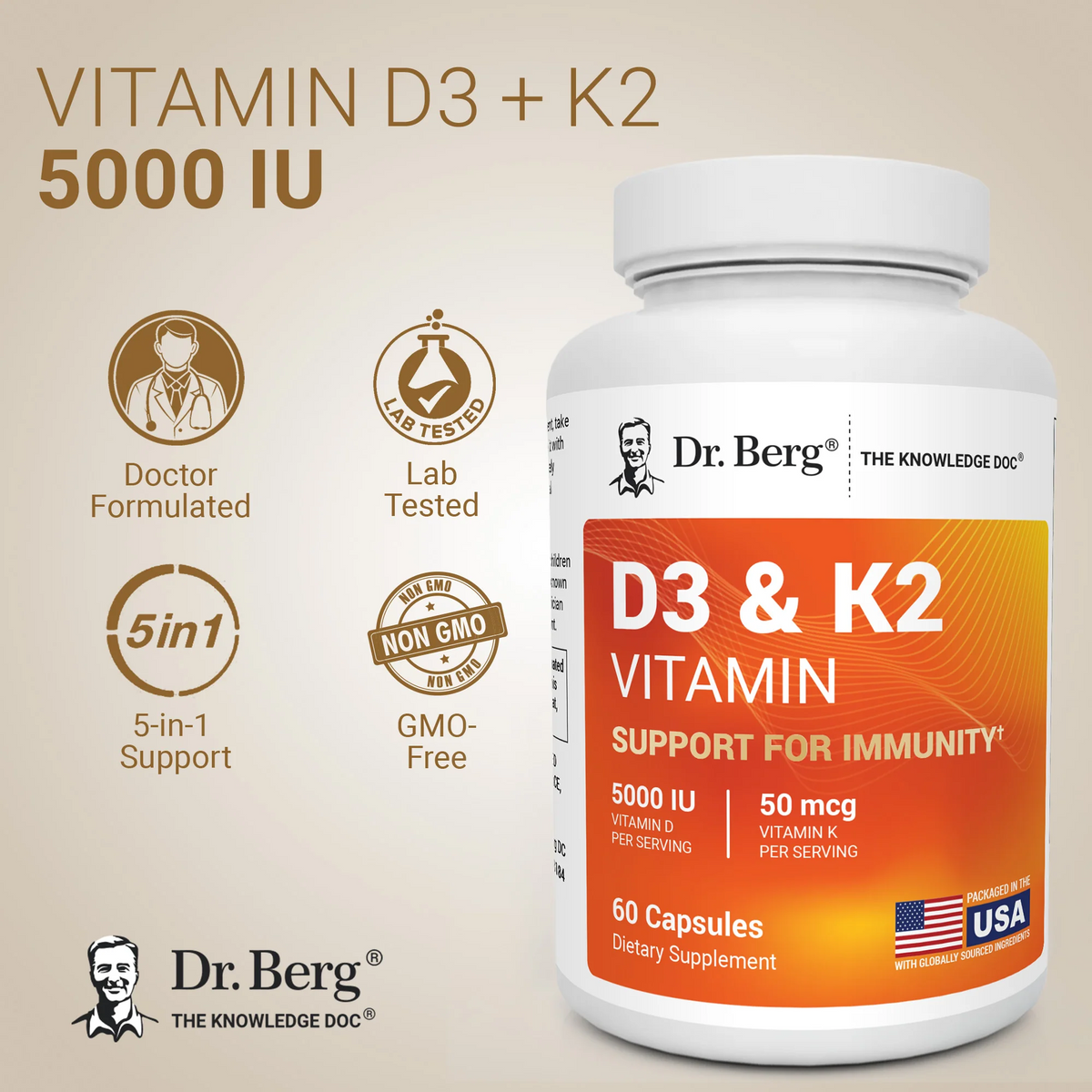 Dr.Berg D3 & K2 Vitamin 5,000 IU