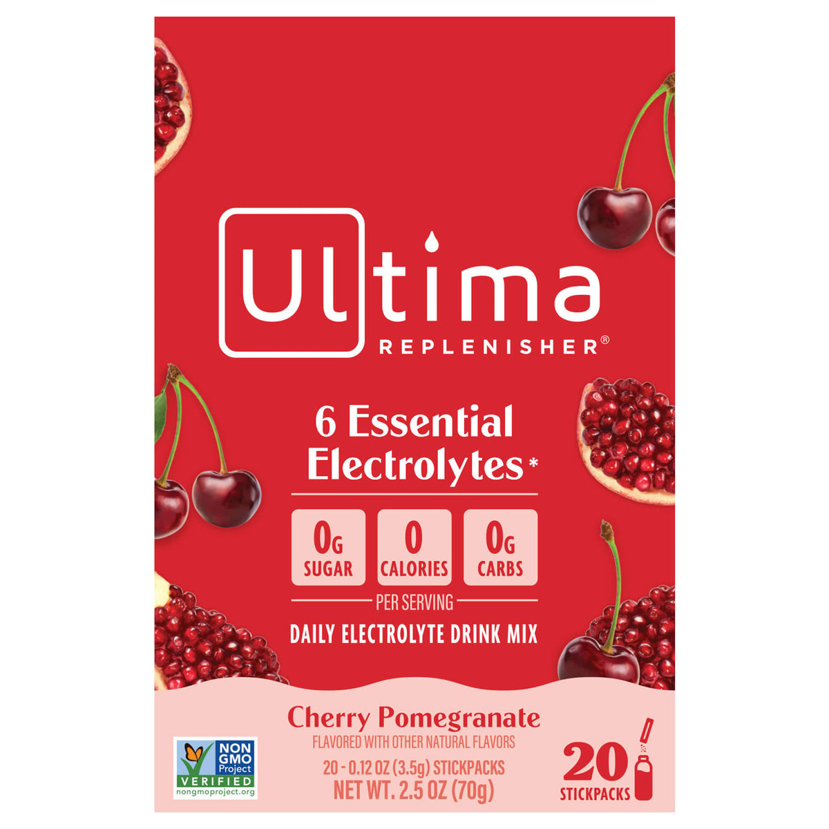 Ultima Replenisher
Electrolyte Mix, Cherry Pomegranate, 20 StickPacks, 0.12 oz (3.4 g) Each