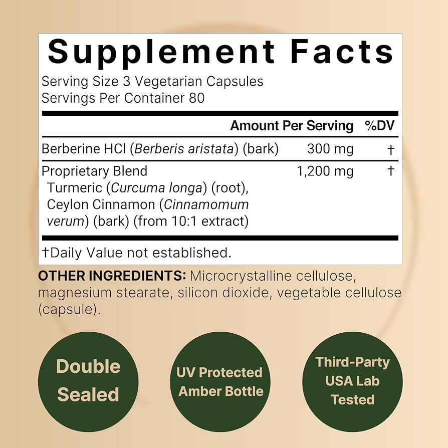 NatureBell Berberine Supplement 1,500mg with Ceylon Cinnamon & Turmeric Root, 480 Veggie Capsules