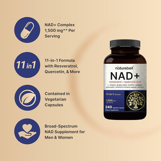 NatureBell NAD+ 11-in-1 Complex 1,500 mg Per Serving, 240 Veggie Capsules