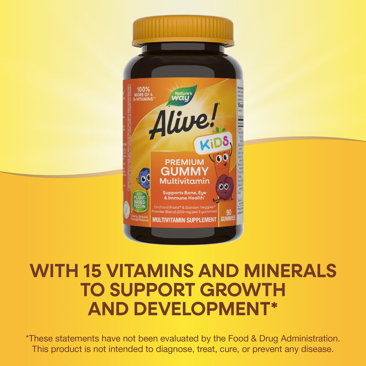 Nature's Way
Alive!® Kids, Premium Gummy Multivitamin, Cherry, Grape & Orange, 90 Gummies
