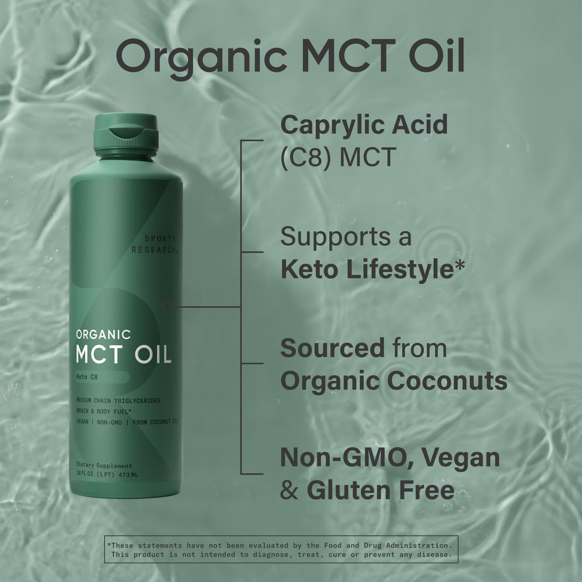 Sports Research
Organic MCT Oil, Keto C8, 16 fl oz (473 ml)