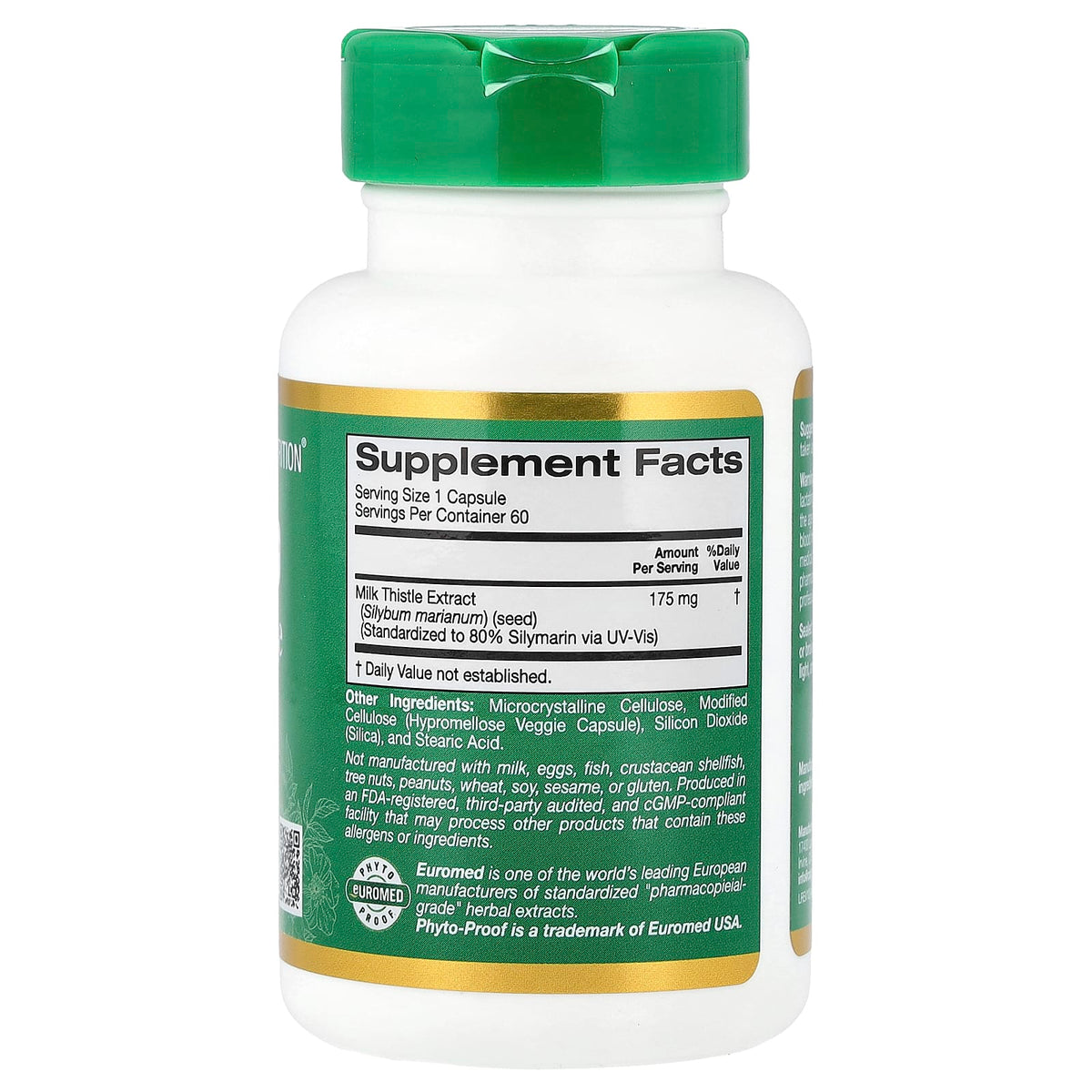 California Gold Nutrition
EuroHerbs, Milk Thistle Extract, Euromed Quality, 175 mg, 60 Veggie Capsules