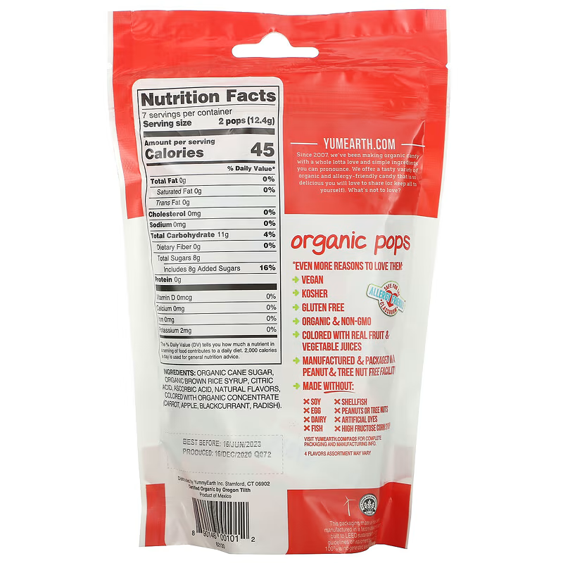 YumEarth Organic Pops – Assorted Organic Lollipops, 14 Pops