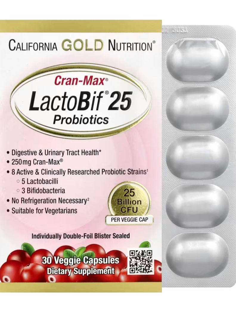California Gold Nutrition CranMax® LactoBif® Probiotics, 25 Billion CFU, 30 Veggie Capsules