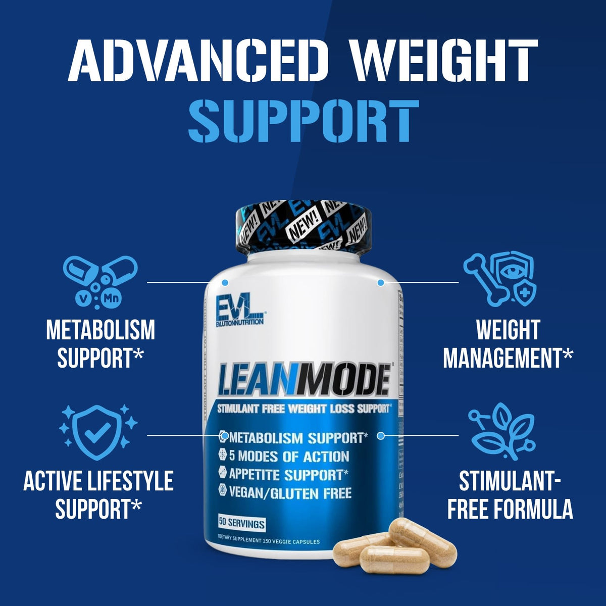 EVLution Nutrition
LeanMode®, Stimulant Free Weight Loss Support, 150 Veggie Capsules