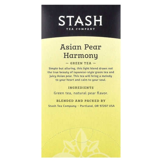 Stash Tea
Green Tea, Asian Pear Harmony, 18 Tea Bags, 1.1 oz (34 g)