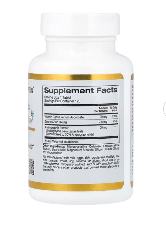 California Gold Nutrition
Andrographis Immune with AP-Bio, Andrographis Extract with Vitamin C and Zinc, 100 mg, 120 Tablets