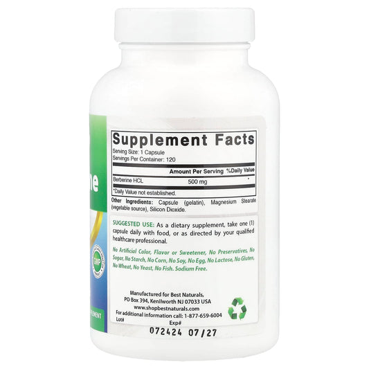 Best Naturals
Berberine, 500 mg, 120 Capsules